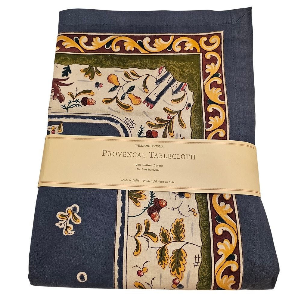 Williams Sonoma Provencal Tablecloth Blue Cotton Rectangle 70x90 Woodland Bird